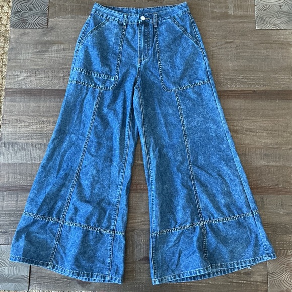 SHEIN Denim - Free People Style Wide Leg Denim Jeans Lightweight High Waist Boho 30x29